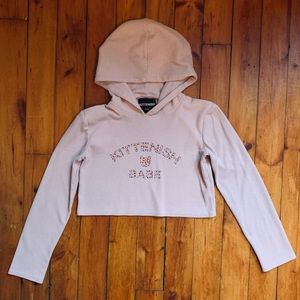 Kittenish Babe Pink Leopard Text Crop Hoodie